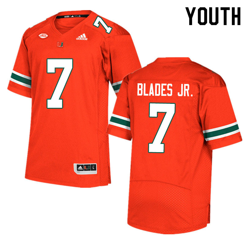 Youth #7 Al Blades Jr. Miami Hurricanes College Football Jerseys Sale-Orange